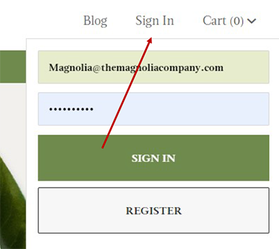 Arrow pointing at Sign In link in Navigation
